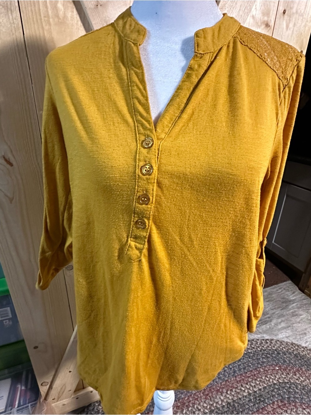 Almost Famous Mustard Long Sleeve Henley Top